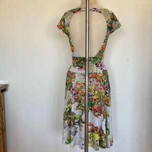 NWOT backless knit dress, floral, stretchy, Weston Wear S